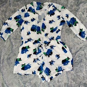 Lila Rose white and blue floral long sleeve romper